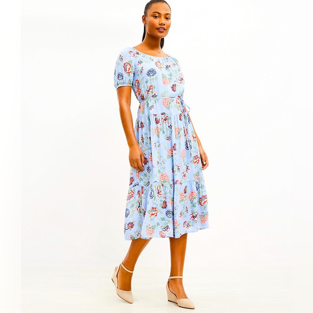 Floral Tie-Waist Tiered Midi Dress